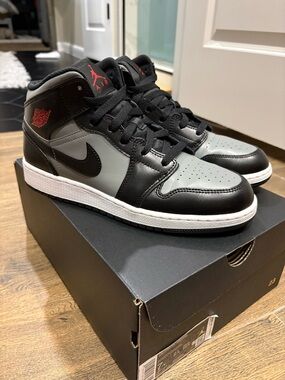 Jordan 1 Mid - Black, Grey with Red Accents